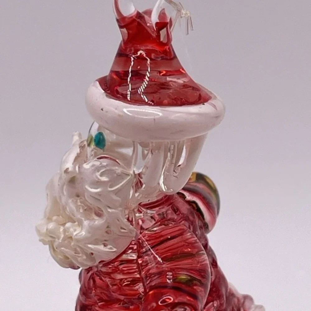 Vintage Hand Blown Spun Art Glass Santa Bell Noel‎ Christmas Ornament